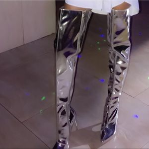 Silver Thigh High Boots